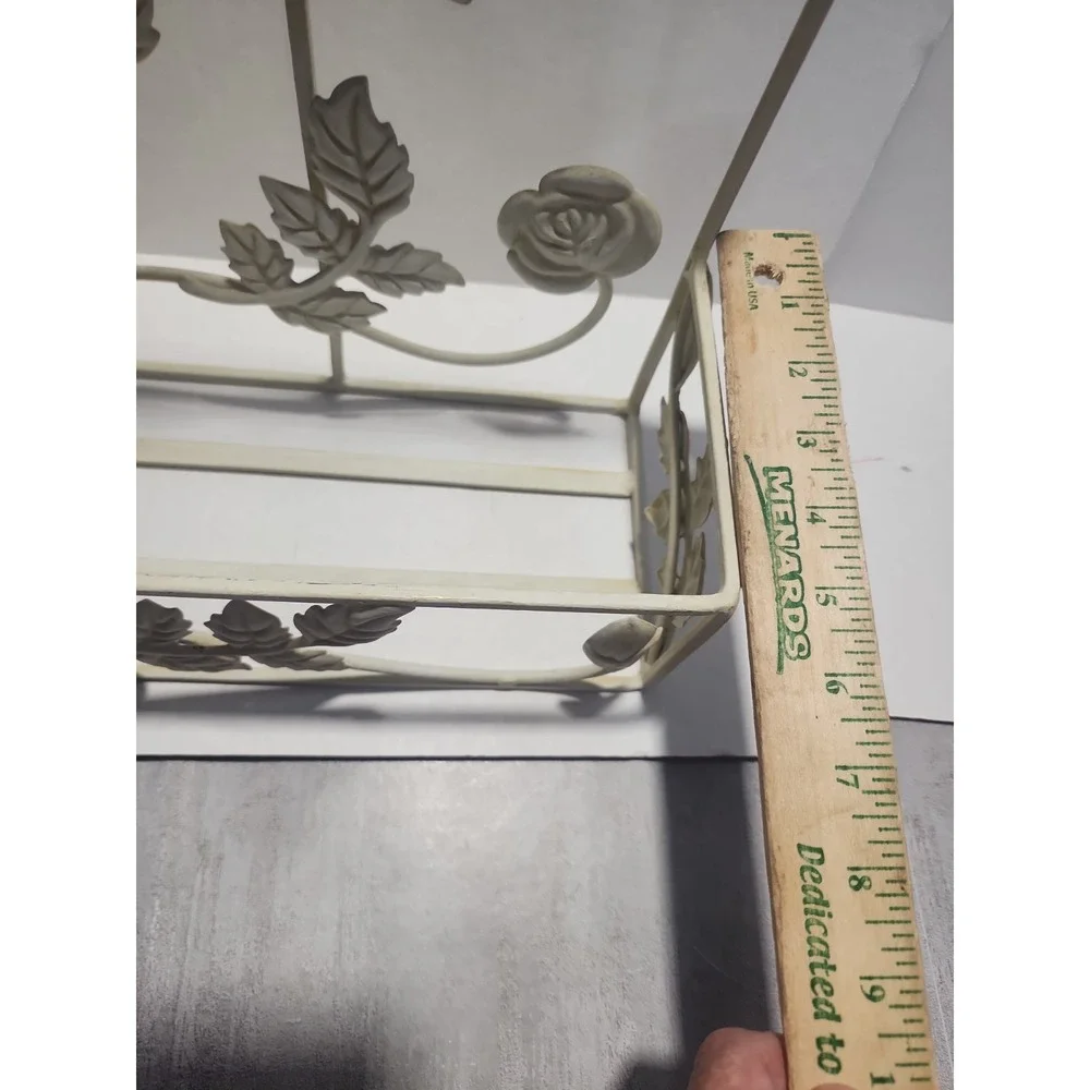 Vtg Metal Wrought Iron Wall Hanging Shelf Floral Decor Beige Distressed 19 in.